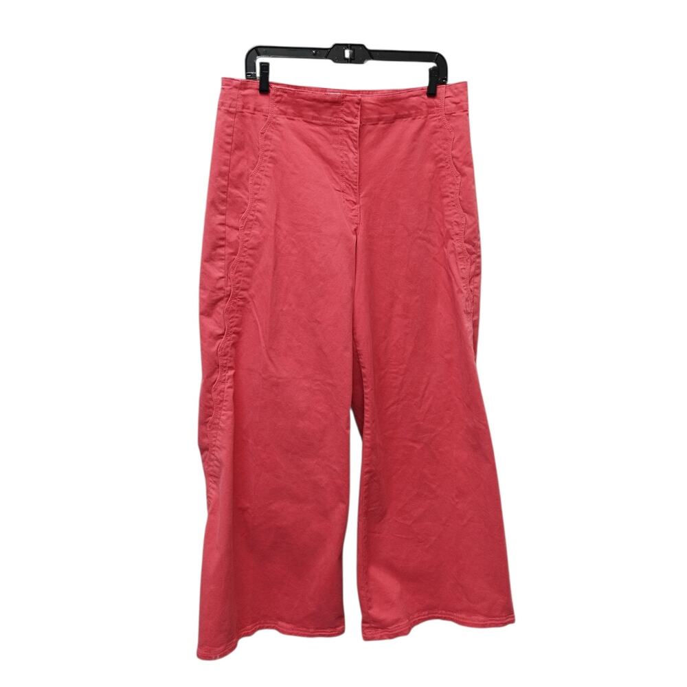 Maeve Womens Scalloped Wide Leg Chino Pants 32 Coral Cotton Blend Beachy Boho